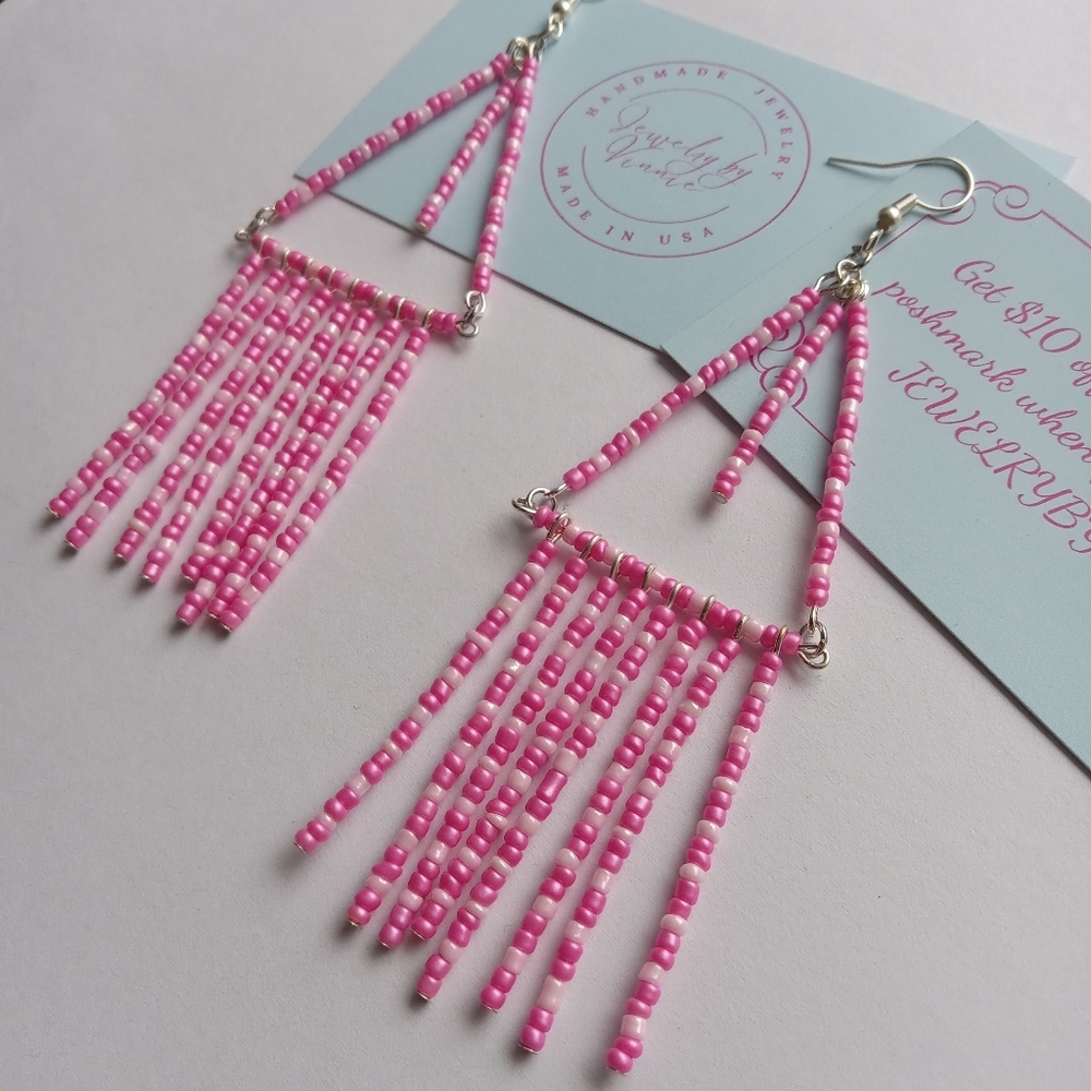 Hand Crafted Pink Beaded Earrings